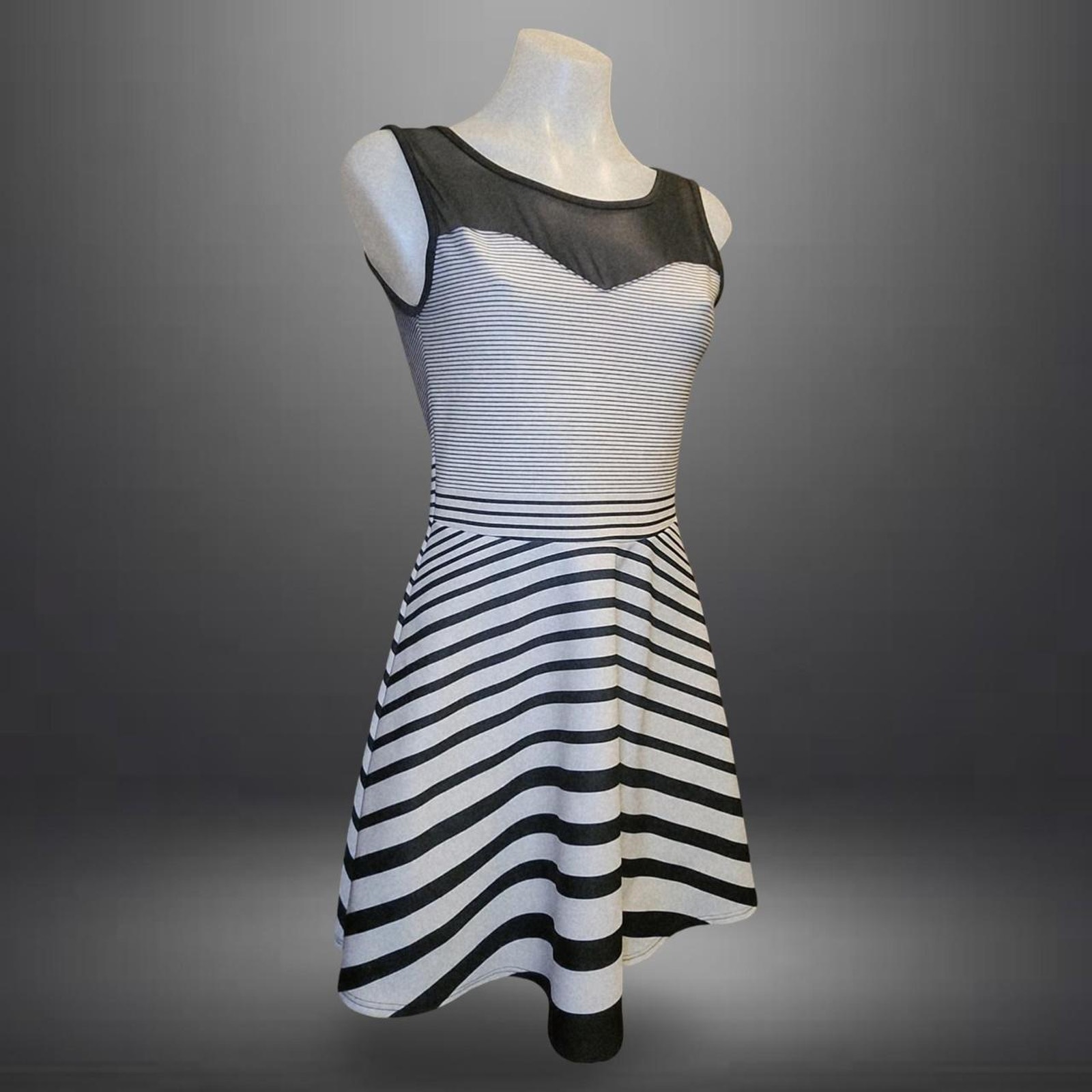 Rolla Coster Black/White Striped Scoop Neck A-Line Short Dress S Rca82